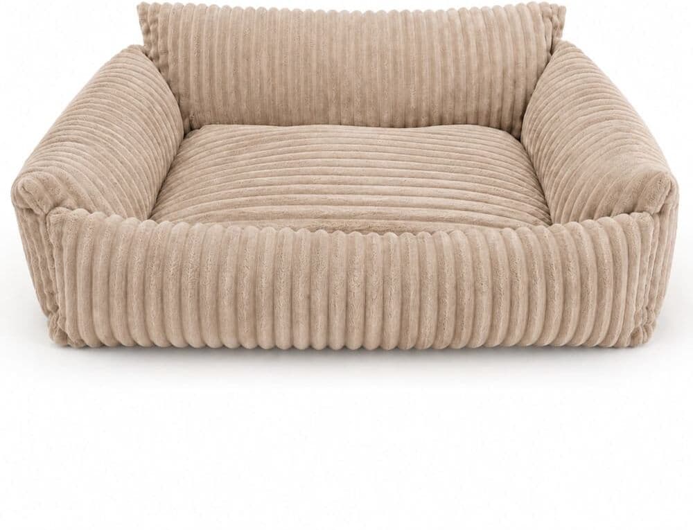 Purre Canapé pour chien et chat 70x55 cm velours côtelé doux beige paille Beige 70x30x55cm