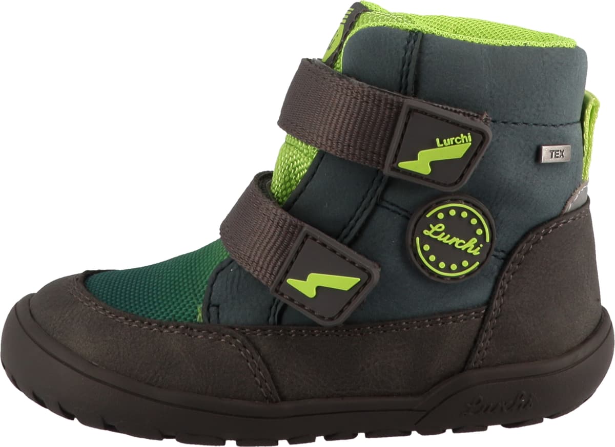 Barfußschuh LURCHI "Jimmy Barefoot-TEX", Jungen, Gr. 32, Warmfutter, braun (dunkelbraun, grün), Lederimitat, Textil, Schuhe Barfußschuh, Klettboots mit TEX, Größenschablone zum Download