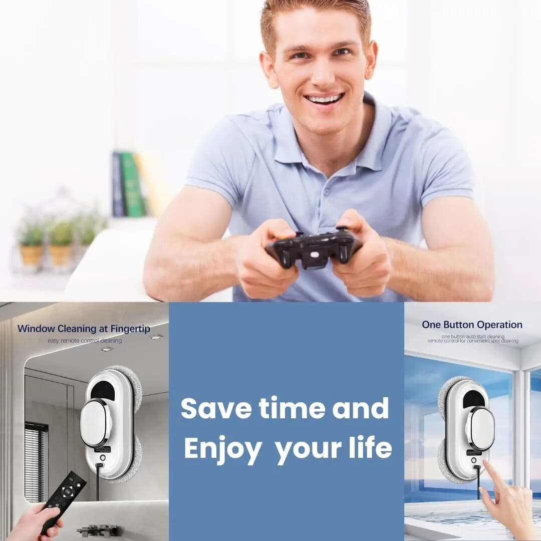 NONE 5600Pa Window Cleaning Robot, Smart Automatic Window Cleaner with Dual Cleaning Heads, AI Route Planning, Edge Detection & Anti-Fall Protection, 20min UPS Backup, 4m Safety Rope, Remote Control for