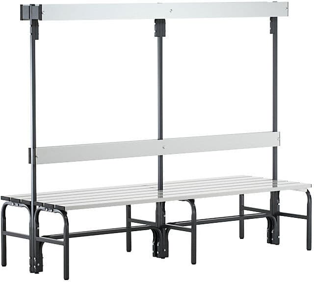 Umkleidebank mit Lehne, doppelseitig, Edelstahl, SYPRO, HxT 1650 x 725 mm, L 1500 mm, 12 Haken, anthrazit Sypro