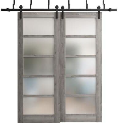 SartoDoors Quadro 4002   Closet Door Bypass Barn Door   Solid Wood w/ Glass   Hardware Set   36x80, Nebraska Grey Bedroom Door