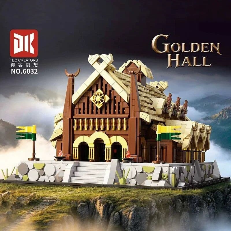 wange 2321PCS Golden Hall Model Building Blocks Medieval Viking Style Architecture Bricks DIY Assembly Construction Toy Gift for Adult