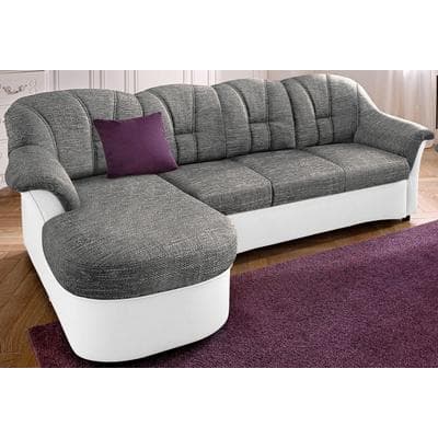 Ecksofa DOMO COLLECTION "FLORES Schlafsofa, 233x142x86 cm, L-Form", weiß (weiß, weiß, grau), B:233cm H:86cm T:142cm, Kunstleder SOFTLUX / Struktur ( 90% Polyester, 10% Polyacryl );NaturLEDER (echtes Rindsleder) in Sitz und Rücken. Korpus in...