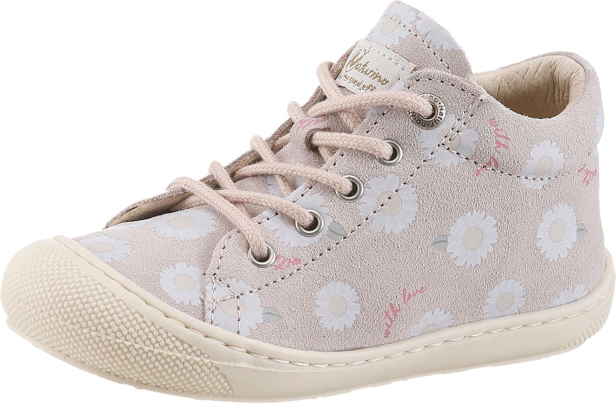 Lauflernschuh NATURINO "COCOON SUEDE", Mädchen, Gr. 25, beige (rosa), Veloursleder, geblümt, Schuhe Lauflernschuh, Babyschuh mit Print, Grössenschablone zum Download rosa 25