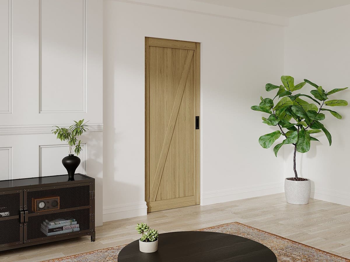 Unique Drzwi przesuwne chowane w ścianie z drewna i MDF - Naturalny jasny - wys. 205 x szer. 83 cm - BALERMA