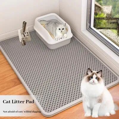 Fusion Finds Double Layer EVA Cat Litter Mat Anti Slip Sand Bowl Filter Pad For Cats black 75x55cm