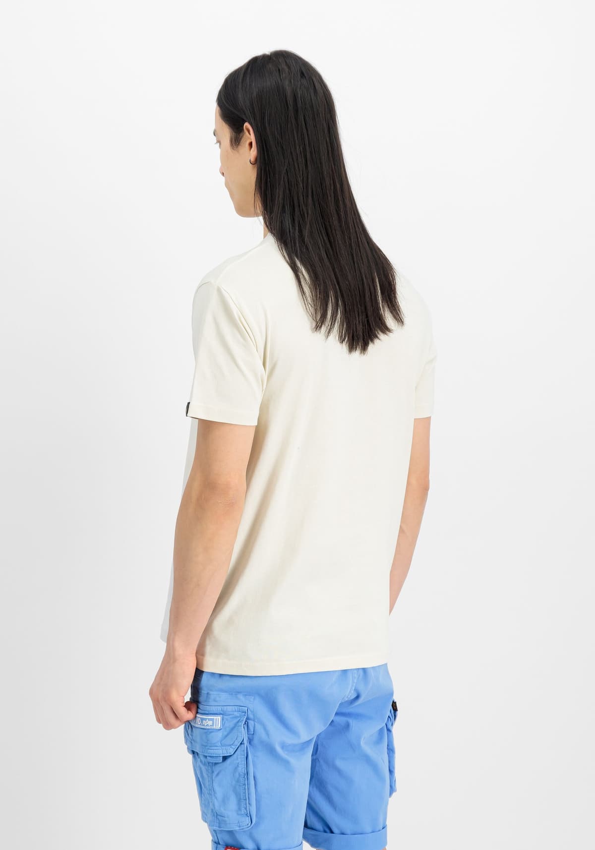 T-Shirt ALPHA INDUSTRIES "Satin Logo T-Shirt", Herren, Gr. S, weiss (vintage weiß), Obermaterial: 100% Baumwolle, Shirts T-Shirt vintage weiß S