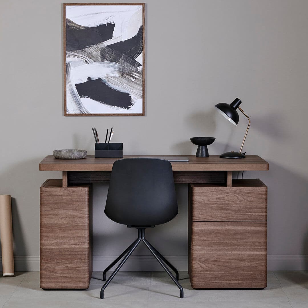 Latitude Run Hollice 135Cm W Rectangle Writing Desk with Cabinet Walnut 76cm H X 135cm W X 55cm D