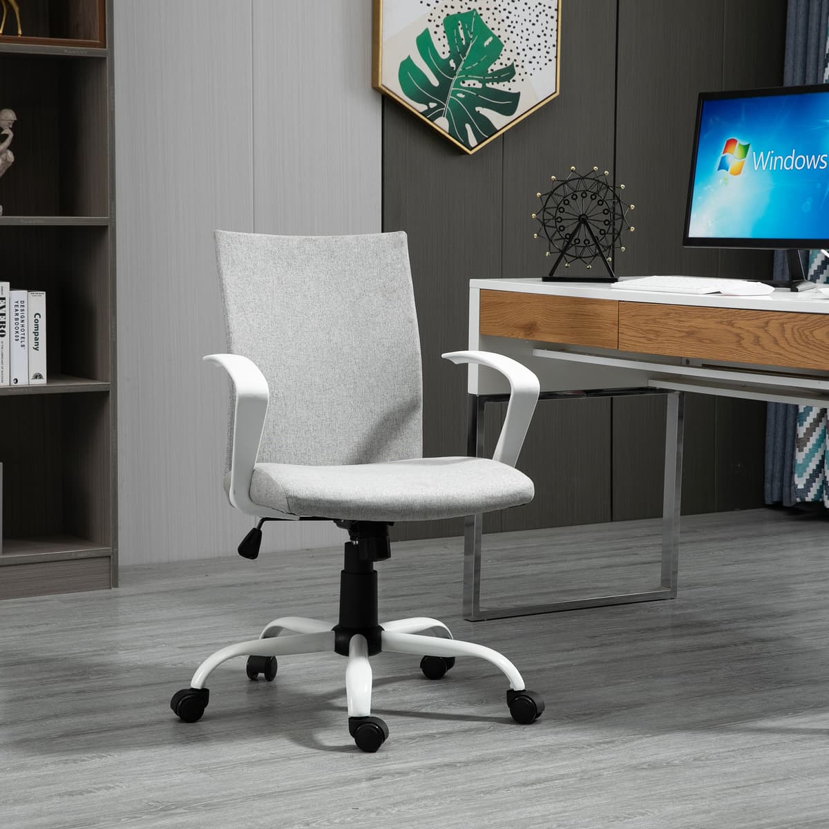 Vinsetto Poltrona da Ufficio Girevole con Funzione di Dondolo,sedia ufficio Altezza Regolabile e Ergonomica, in Tessuto, Grigio Chiaro   Aosom Italy