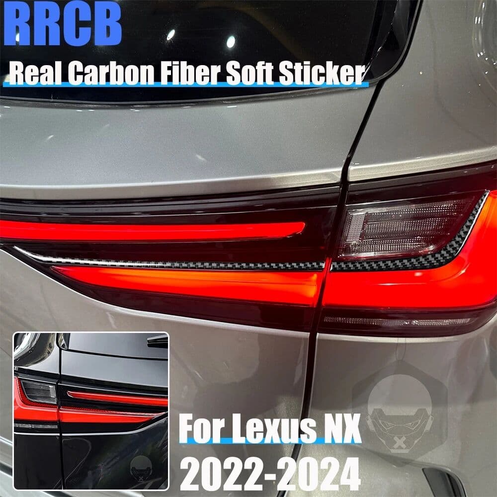 NONE Real Carbon Fiber Car Accessories Rear Tail Light Strip Cover Soft Sticker For Lexus NX260 NX350H NX400H NX450H 2022 2023 2024