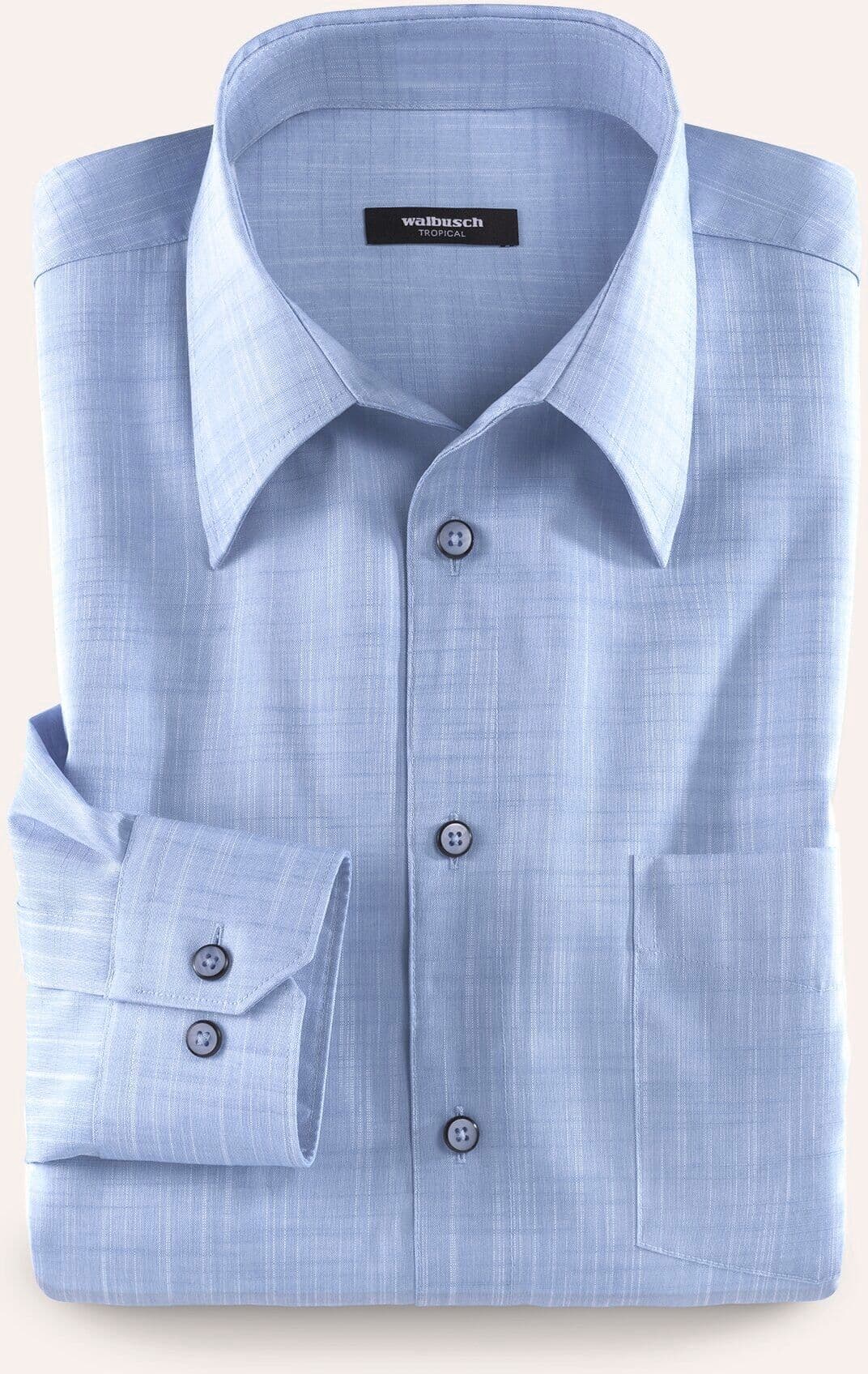 Walbusch Extraglatt-Hemd Tropical, Comfort Fit, Farbe Hellblau, 41/42, reine, bügelfreie Baumwolle aus Flammengarnen Herren