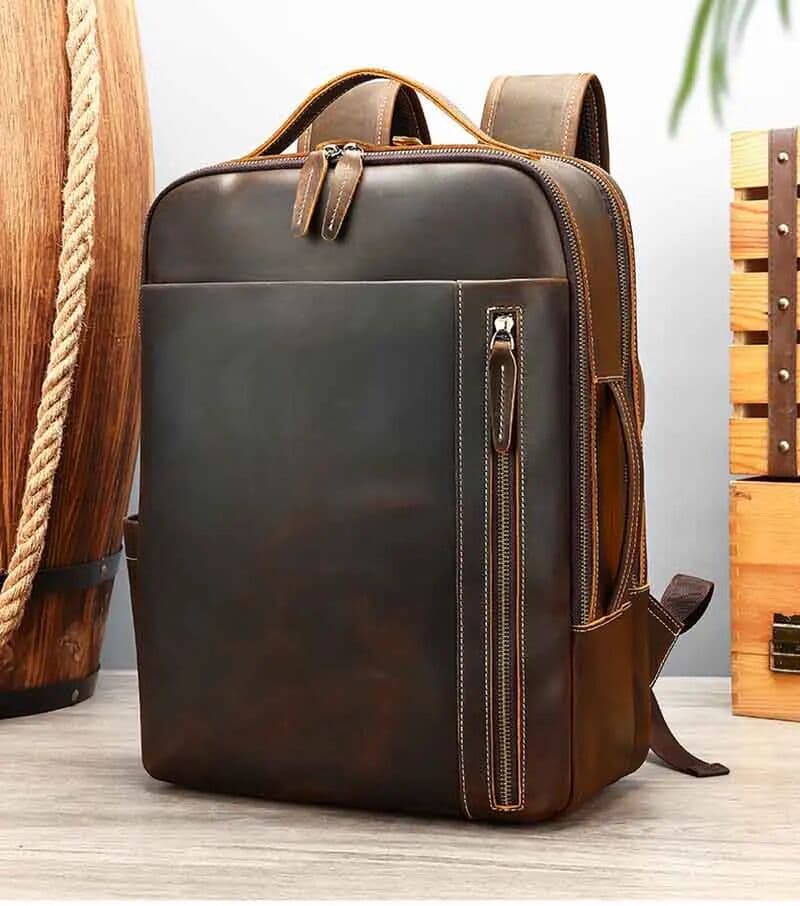 Luufan Crazy Horse Leather Backpack Men Male Cowhide Leather Laptop Bag Double Shoulder Bagpack Big capacity travel Bag Daily Rucksack