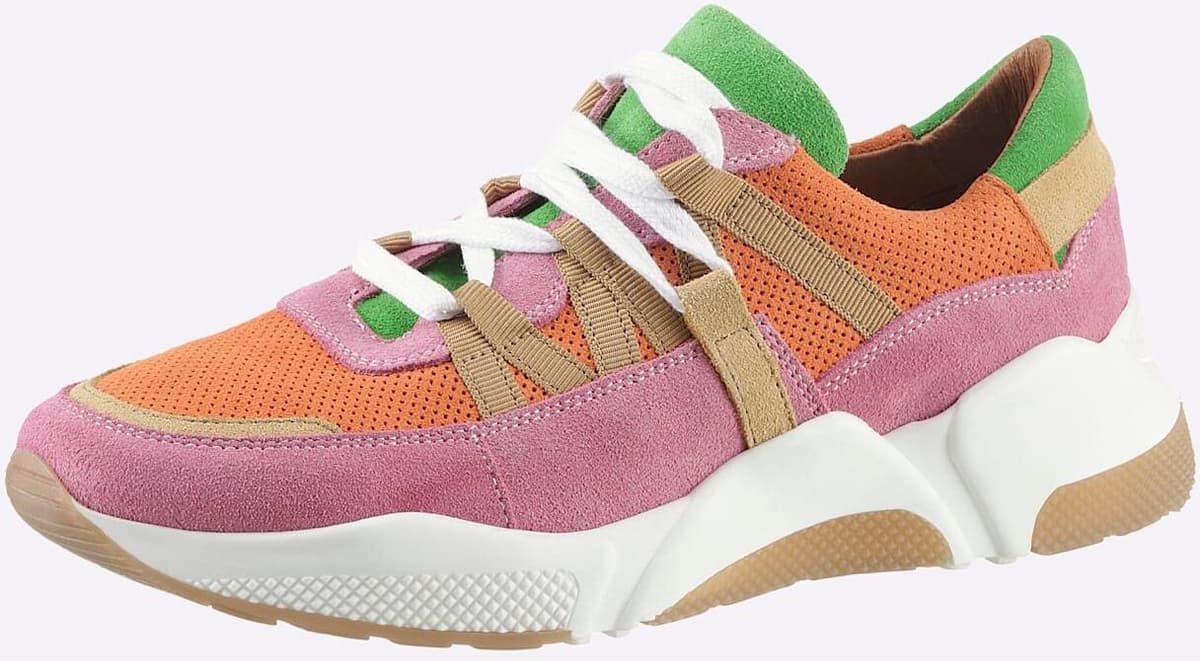 Sneaker HEINE, Damen, Gr. 42, Leder, bunt (orange, bunt), Leder, Rindsleder, Schuhe Sneaker orange, bunt 42, Leder