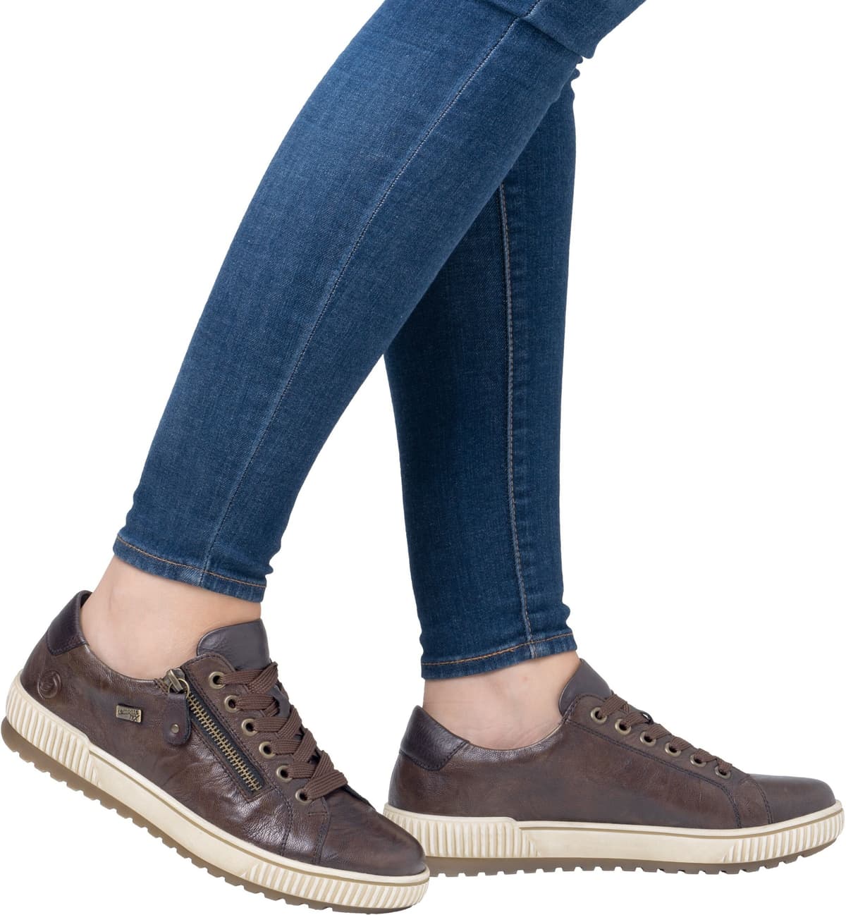 Plateausneaker REMONTE, Damen, Gr. 42, braun (dunkelbraun), Leder, used, Schuhe Plateausneaker, Freizeitschuh, Halbschuh, Schnürschuh mit Aussenreissverschluss dunkelbraun 42