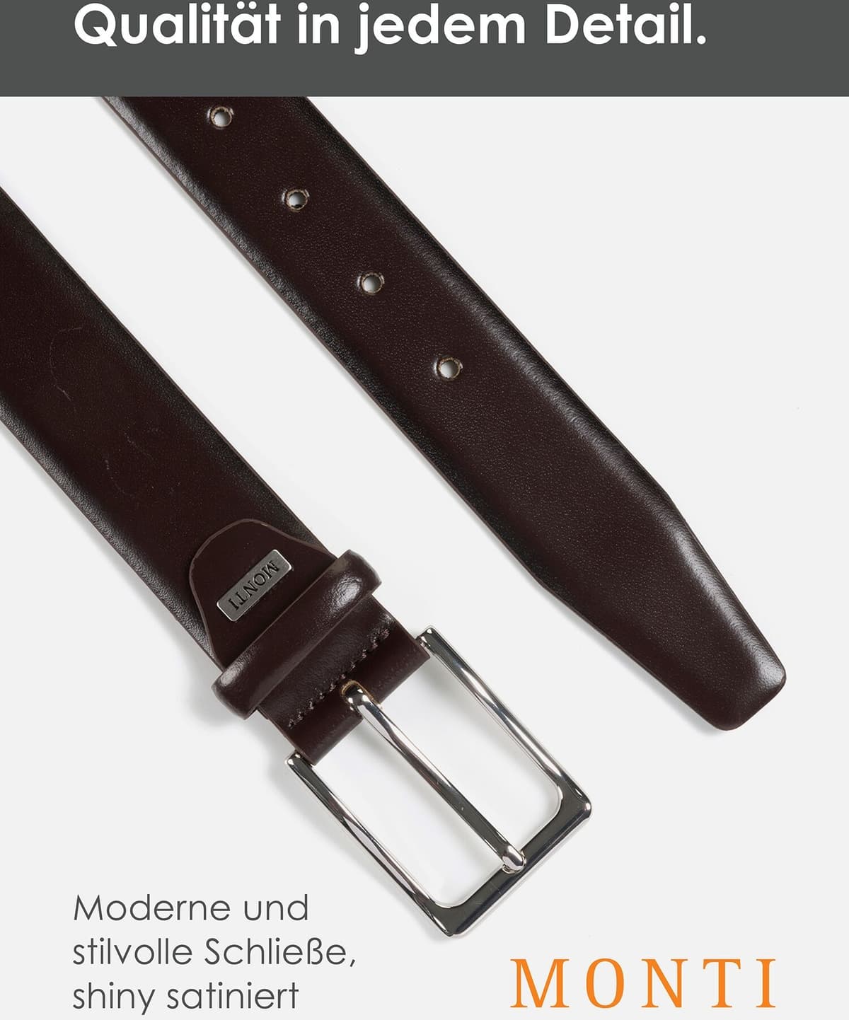Ledergürtel MONTI "REDDING", Herren, Gr. 115, braun, Rindsleder, Gürtel Ledergürtel, glänzend, elegant
