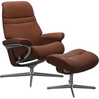 Relaxsessel STRESSLESS "Sunrise", braun (copper paloma), B:83cm H:105cm T:74cm, Leder PALOMA: PALOMA ist ein durchgefärbtes Semianilin-Möbelleder mit natürlicher Narbung., Sessel, Relaxsessel, mit Hocker, mit Cross Base, Größe S, M & L, Holzakzent...