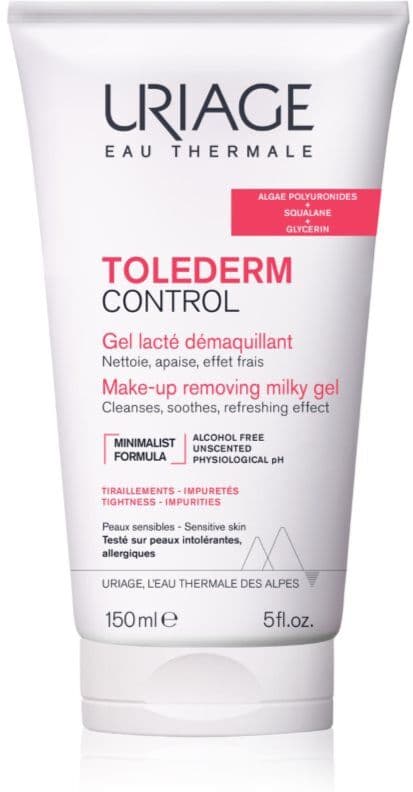 Uriage Toléderm Control Make-up Removing Milky Gel καθαριστικό τζελ ντεμακιγιάζ 100 ml