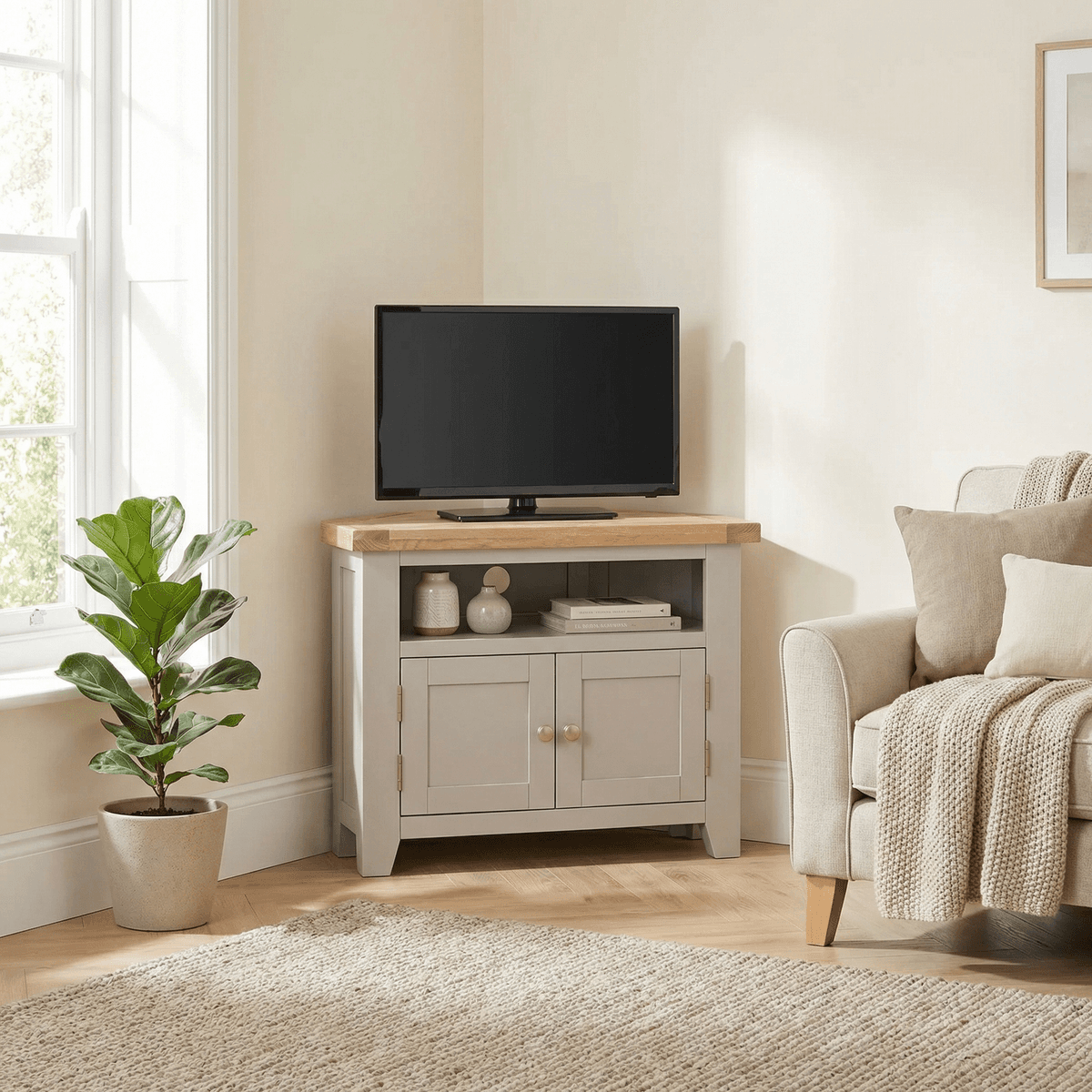 Burford Corner TV Unit in Pebble Grey