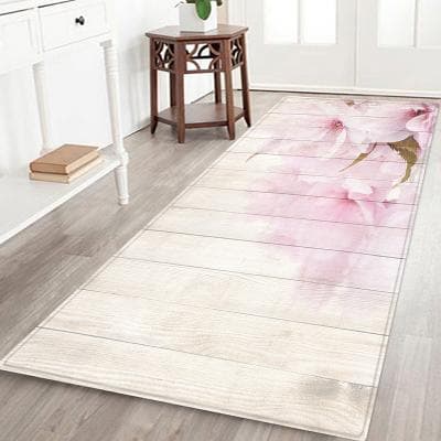 LightInthebox Hallway Runner Rug Plant Flower Wooden Board Pattern Flannel Fabric Printed Floor Mat Non Slip Soft Door Mat Entrance Bathroom Home Floor Decoration Rug