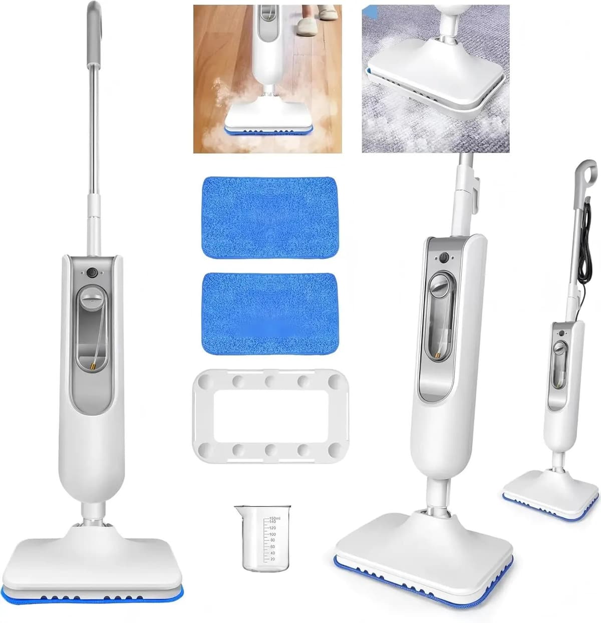 NONE 1500W Hot Steam Mop Cleaner, Hand Held Steam Cleaner Floor Steamer, Tile Cleaner, and Hard Wood Floor Cleaner with 2 Machine Washable Cleaning Pads