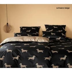 Elegante Bettwäsche Dogs - 155x220 cm + 80x80 cm	schwarz-beige