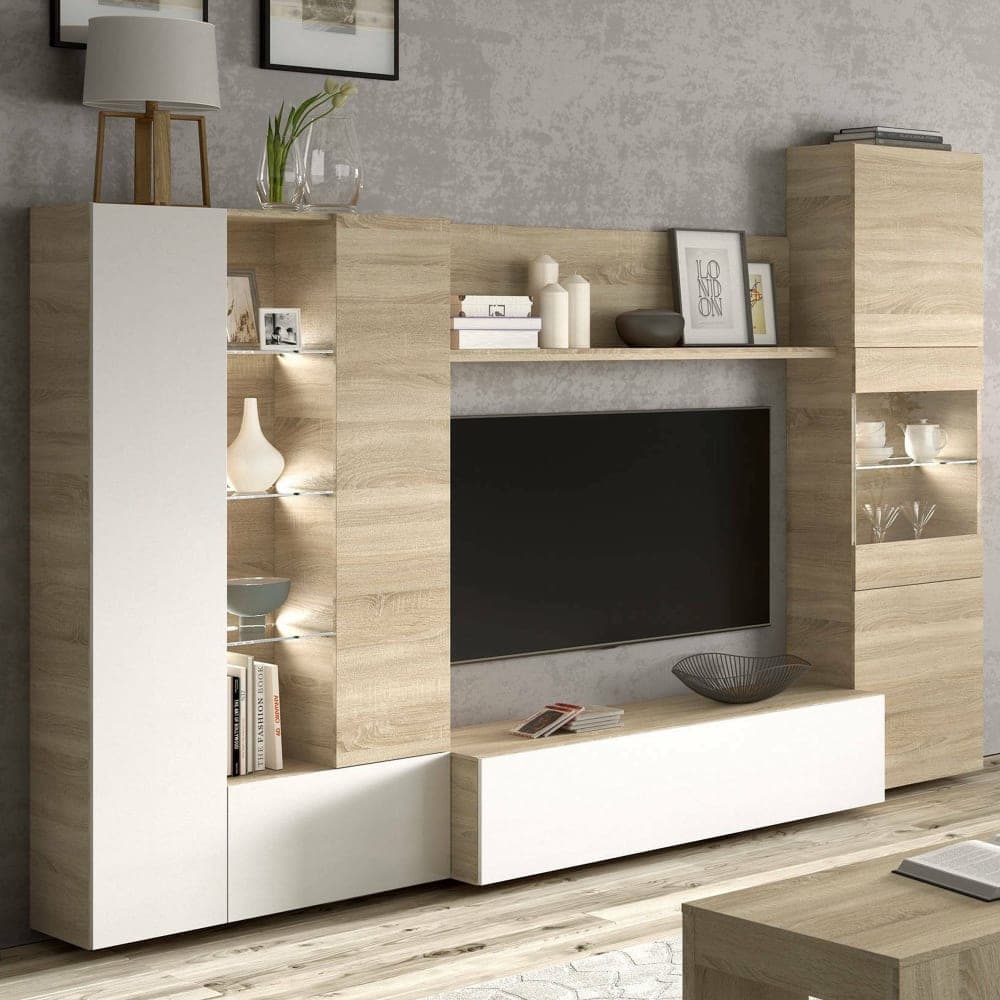 Dmora Mueble alto imitación madera de roble, blanco 126x42h32 cm