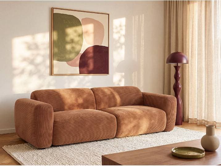 SchlafSofa 4-Sitzer in Terracotta-Samt mit Feinrippen POGNI von Maison Céphy