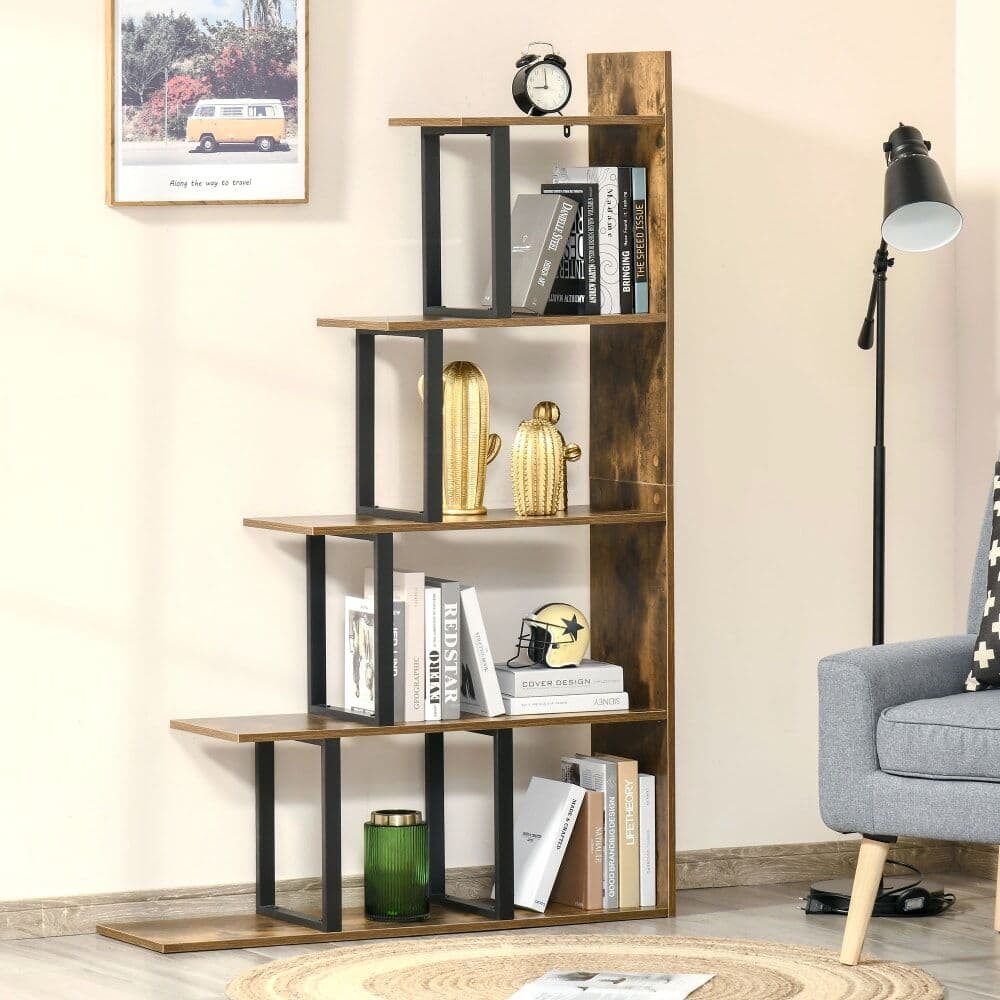 Homcom Étagère bibliothèque style industriel en escalier 5 étagères Marron 102x160x30cm
