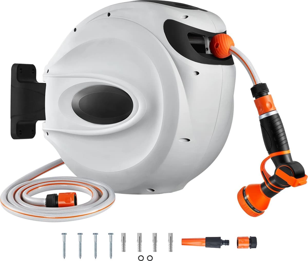 SucceBuy Retractable Hose Reel 82 feet x 1/2 inch 180° Swivel Bracket Wall-Mounted Garden Water Hose Reel with 9-Pattern Nozzle