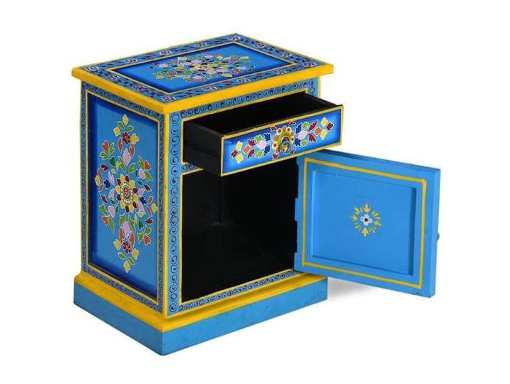 EASYLIFE Table de chevet Bois de manguier Turquoise Peinture à la main VIDAXL Cadre stable LL18820
