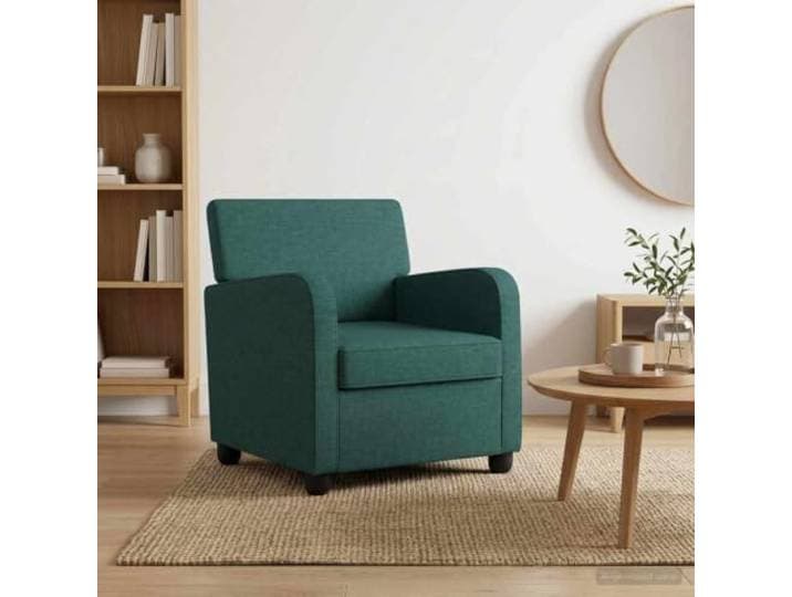 Sessel Dunkelgrün Stoff mit Holz- und Metallrahmen 100 % Polyesterbezug, Schaumstoffpolsterung, Kunststofffüße, Wohnzimmer, Schlafzimmer, Lesesessel