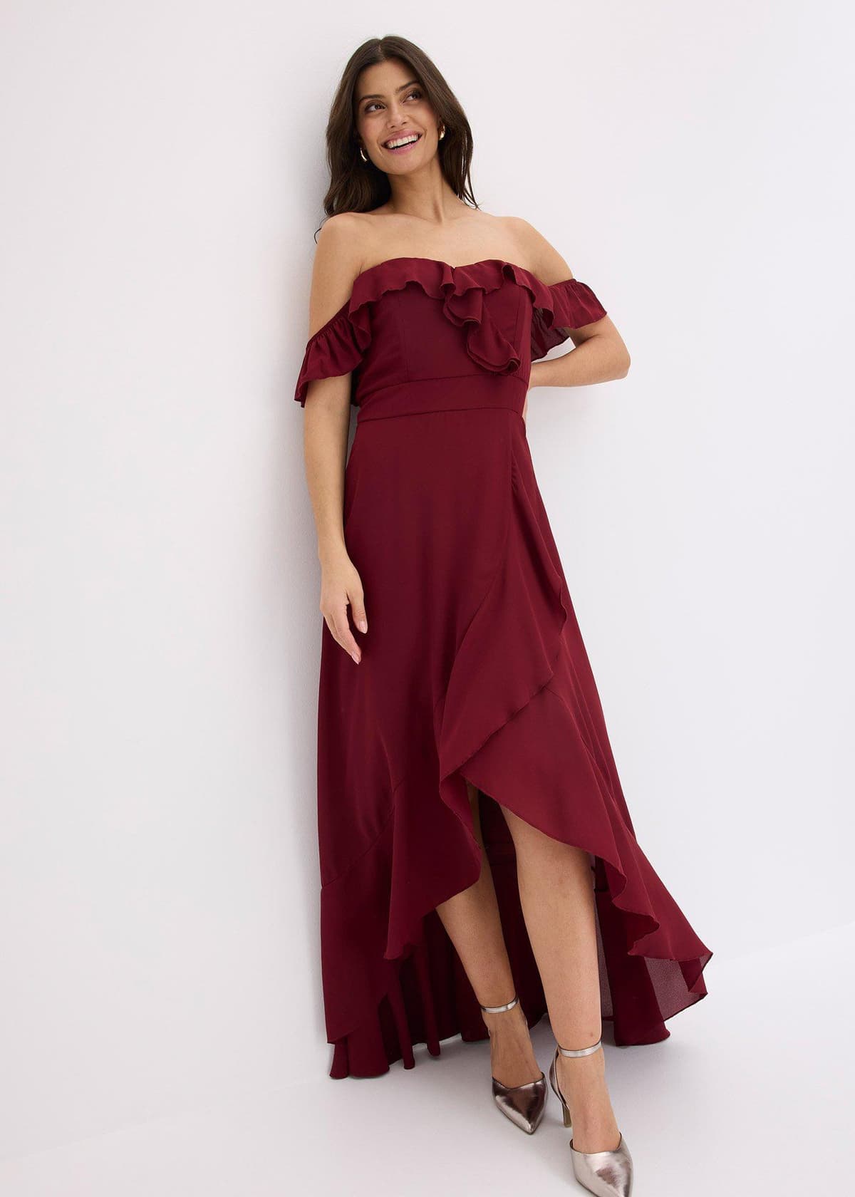 bonprix Carmen-Kleid mit Volants, rot, Gr.46, Modern und feminin: Abendkleid mit verstellbaren Trägern und Carmen-Ausschnitt sowie Volants