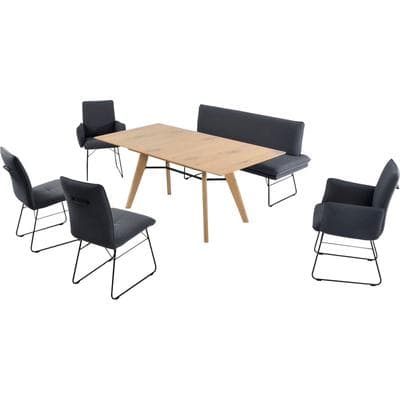 Essgruppe K+W KOMFORT & WOHNEN "Giacomo IV", blau (marine), Flachgewebe Q2 2250, Ansteckplatte, Esstischbreite 160cm,Polsterbankbreite 172cm, Sitzmöbel-Sets, Essgruppe, Polsterbank in 2 Größen, 2 Kufenstühle, 2 Armlehnenstühle und 1 Tisch