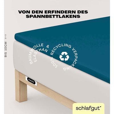 Spannbettlaken SCHLAFGUT "EASY Jersey Elasthan Topper", blau (petrol deep), 1 Stk., Jersey, 140-160x200-220 10cm, Jersey, Obermaterial: 95% Baumwolle, 5% Elasthan, Bettlaken, Spannbettlaken, MADE IN GREEN by OEKO-TEX