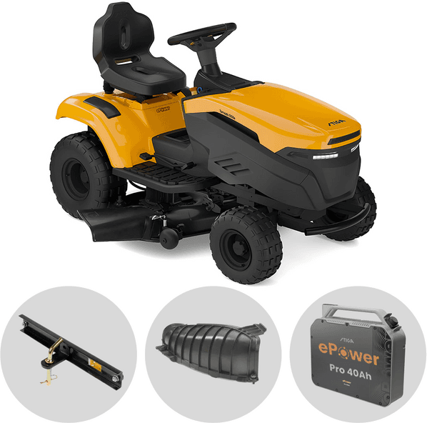 Stiga Tornado 5108e - Kit Trattorino tagliaerba con 1 modulo batteria ePower Pro da 56V/40Ah - Scarico laterale e mulching