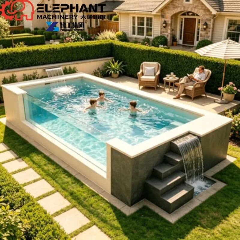 NONE Small Prefabricated Fiberglass Swimming Pool, Modern White Above Ground Swim Spa With Sofa Lounge For Patio Garden