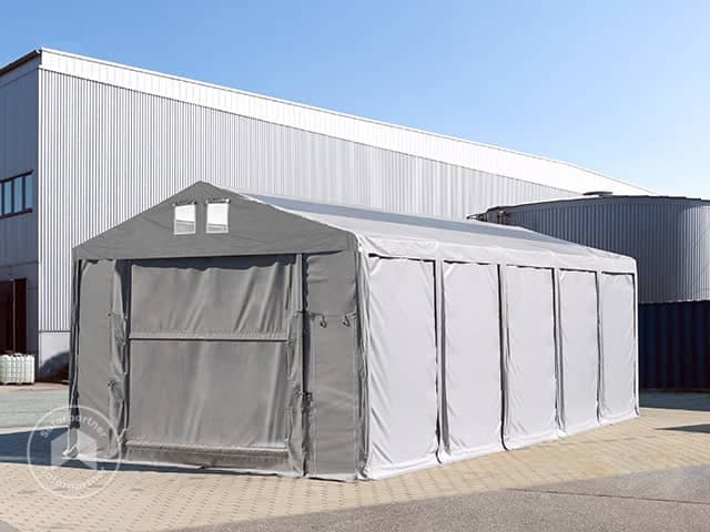 TOOLPORT Ipari sátor, 8x12m, PVC ponyva, szürke, padlókerettel, statikai megerősítés nélkül - (79842)