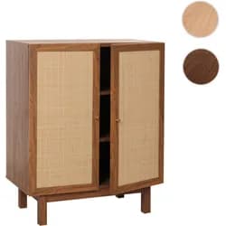 Highboard HWC-M51, Kommode Schrank Sideboard, Staufächer, Kubu Rattan 98x79x42cm ~ Walnuss-Optik