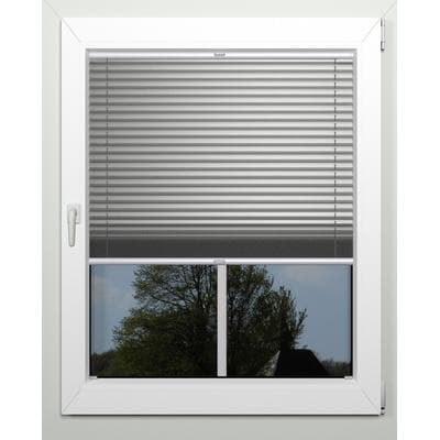 Plissee INDEKO "Thermo-Deluxe", grau (grau, metallfarben, weiß, weiß), B:44cm H:170cm, Obermaterial: 94% Polyester, 6% sonstige Fasern, Plissees, zur Montage in der Glasleiste, nach Maß