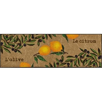 Küchenläufer "Le Citron" Gr. 18, bunt (beige, gelb), B:75cm H:7mm L:120cm, Kunstfaser, WASH+DRY BY KLEEN-TEX, Teppiche, Teppich, Motiv Oliven & Zitronen, rutschhemmend, waschbar, Küche