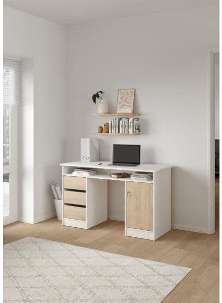 Small Officeline Skrivebord 1 Skab/3 Skuf, Eg/hvid