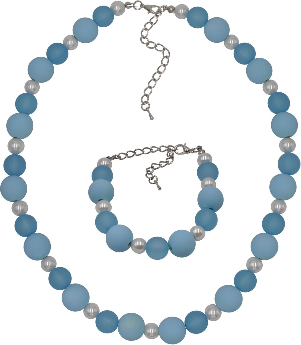 Collierkettchen STEUER "Set Armband und Collier Acrylperlen blau", weiß, Halsketten, Damen, 48cm, Metall, L: 48 B: 14mm, B:14mm