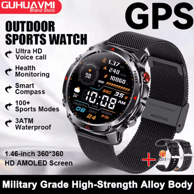 Inspire Picks AeroTrack Pro GPS Smartwatch AMOLED NFC Calling Sports Watch black Mesh Belt 2a