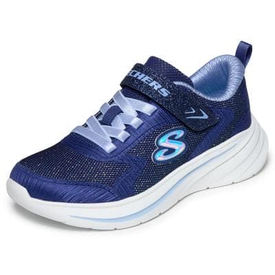 Sneaker SKECHERS "WAVE 92", Mädchen, Gr. 29, Textil, blau (navy, blau), Glitzer, Schuhe Sneaker, Freizeitschuh mit Klettverschluss, Größenschablone zum Download