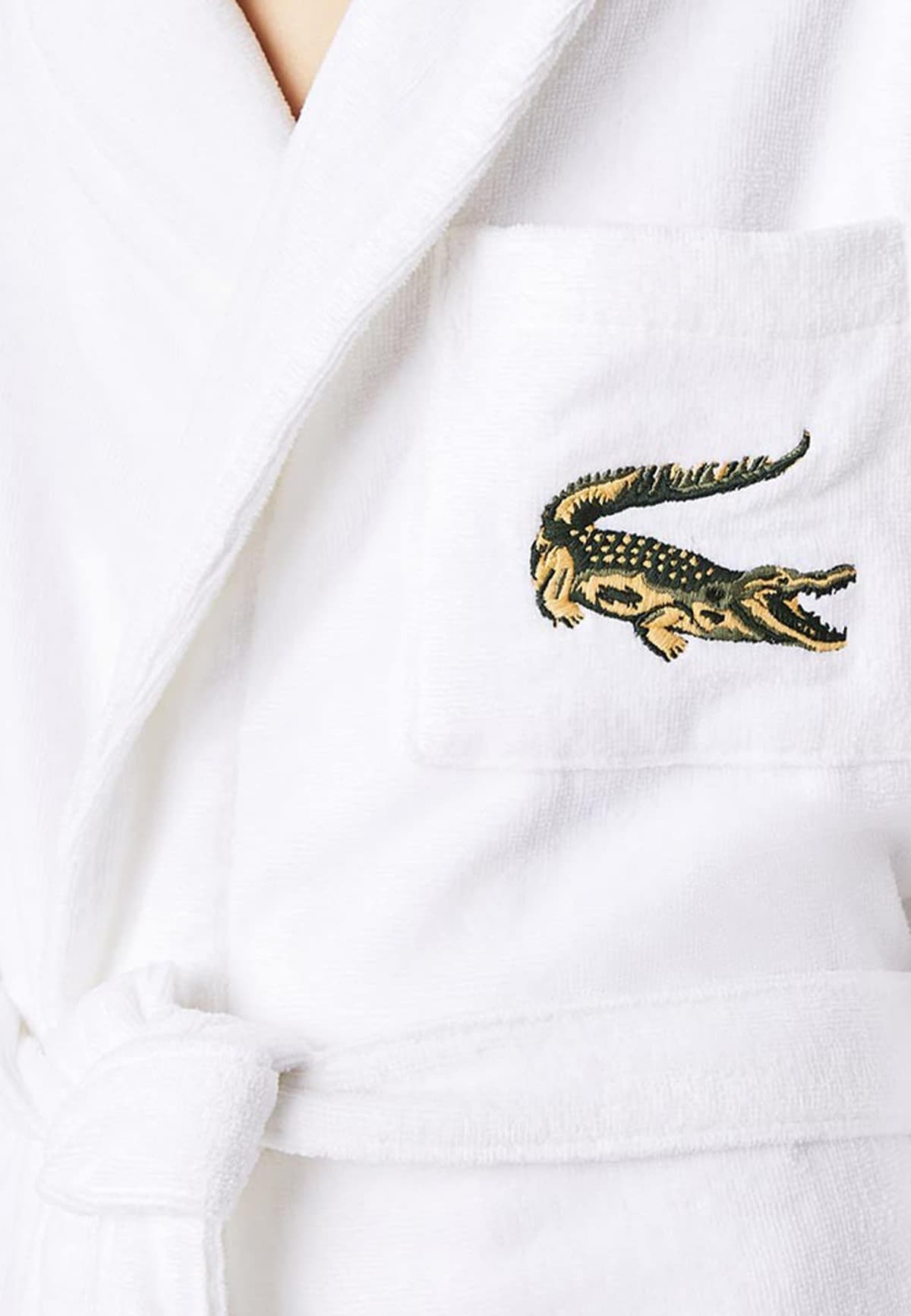 Bademantel LACOSTE "LRENE" Gr. M, blanc, M, Baumwolle, Hausmäntel, Bademantel, mit Logostickerei Lacoste Krokodil