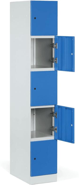 B2B Partner Šatníková skrinka S1 s úložnými boxmi, 5 boxov, 1850 x 300 x 500 mm, zámok s čítačkou RFID kariet, zelené dvere