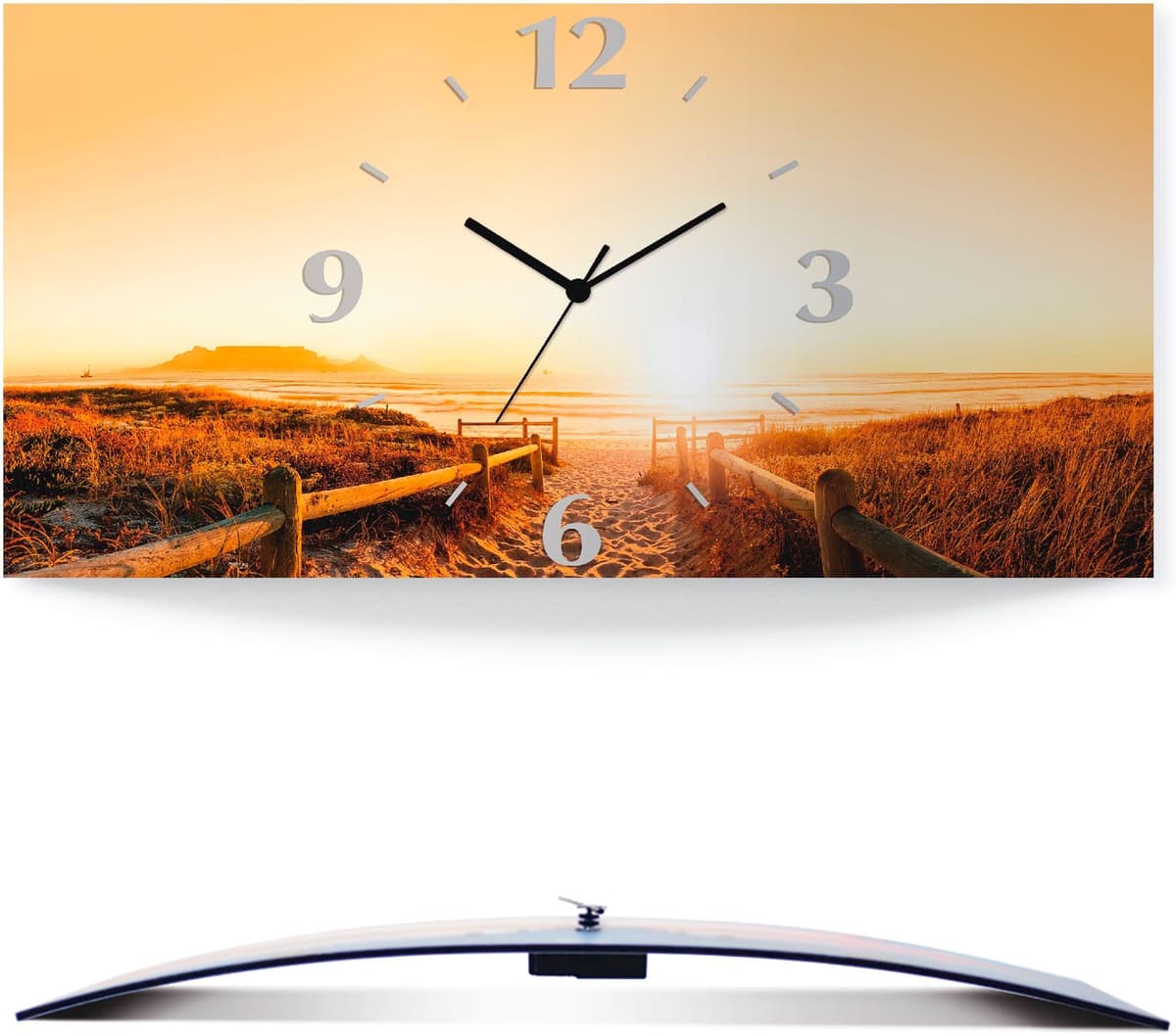 Wanduhr ARTLAND "Sonnenuntergang Panorama Strand", braun, B:60cm H:30cm T:0,3cm, Wanduhren, Wanduhr, wahlweise mit Quarz- oder Funkuhrwerk, lautlos ohne Tickgeräusche braun B/H/T: 60cm x 30cm x 0,3cm, Funkuhr