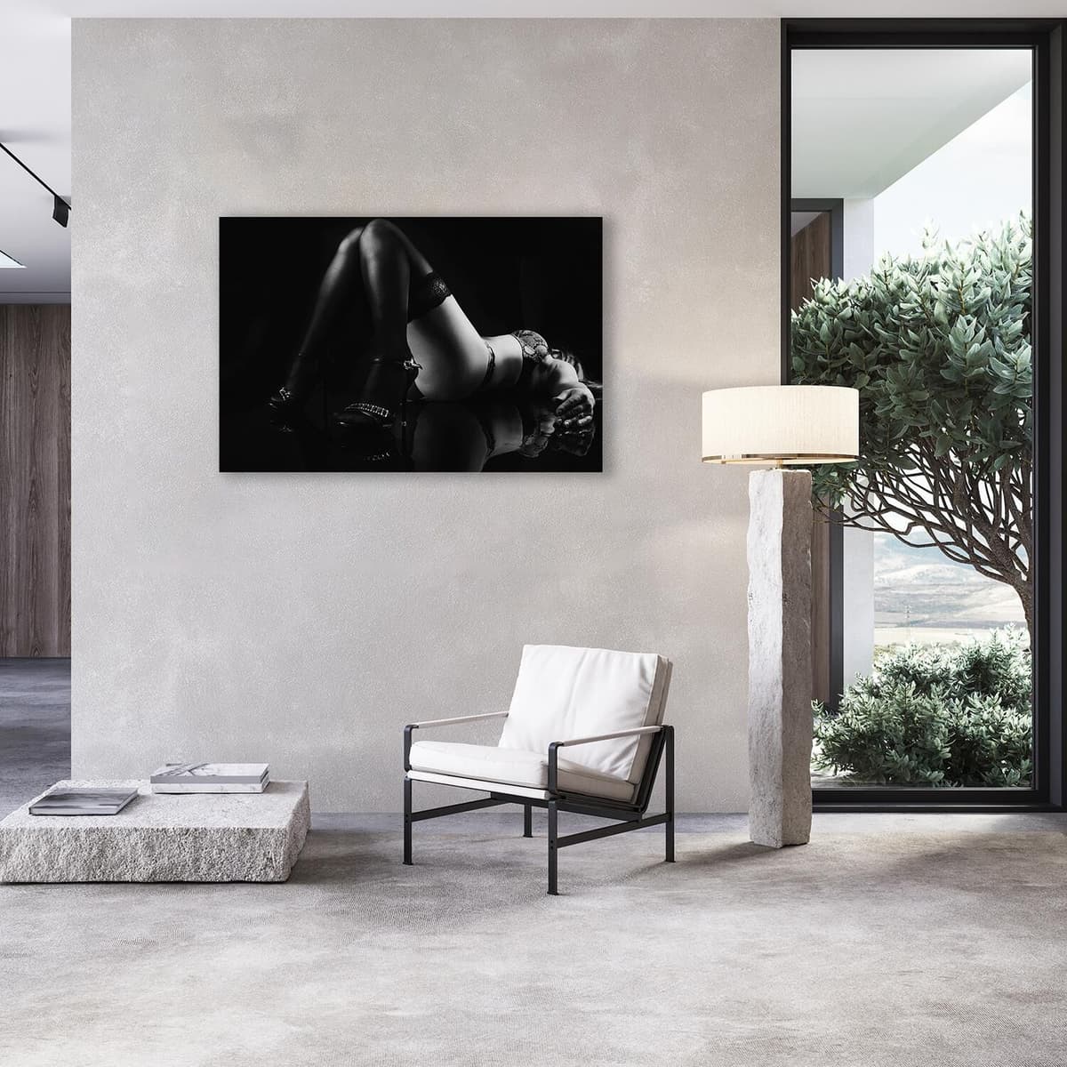 Alu-Dibond-Druck QUEENCE "Frau in erotischen Dessous und High Heels", schwarz-weiss (farbe bild(er): grau), B:60cm H:40cm, Alu Dibond, Bilder, Alu-Dibond-Druck, Erotische Fotokunst in Galeriequalität inkl. Aufhängesystem farbe bild(er): grau B/H/T: 60cm x