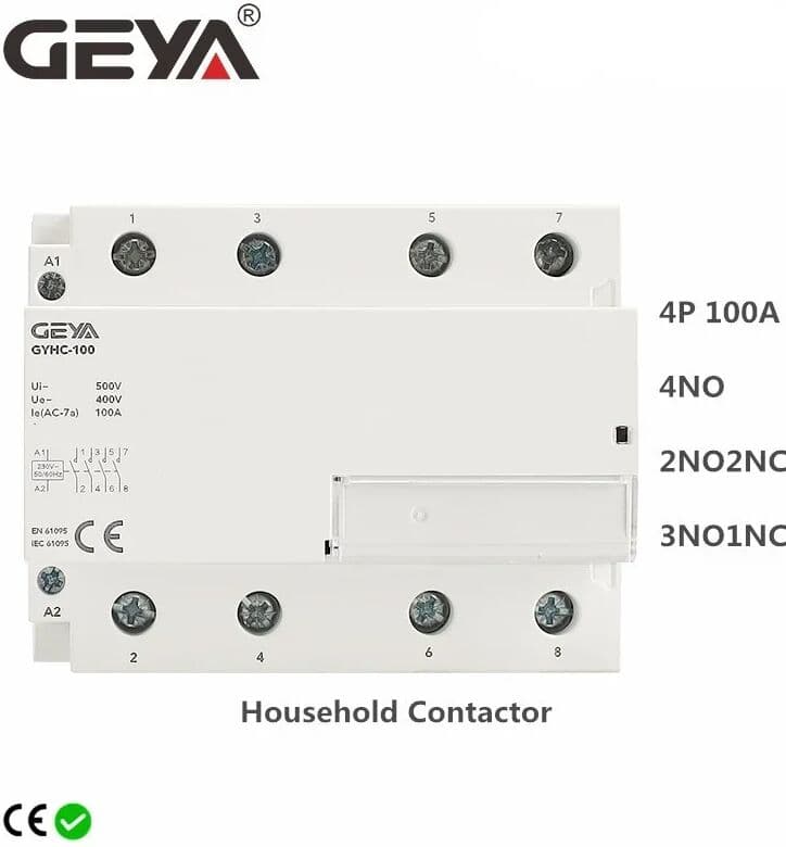 GEYA GYHC 4Pole 100A Modular Contactor 4NO 2NO2NC 3NO1NC 220V Automatic Household Contactor 100A Din Rail Type