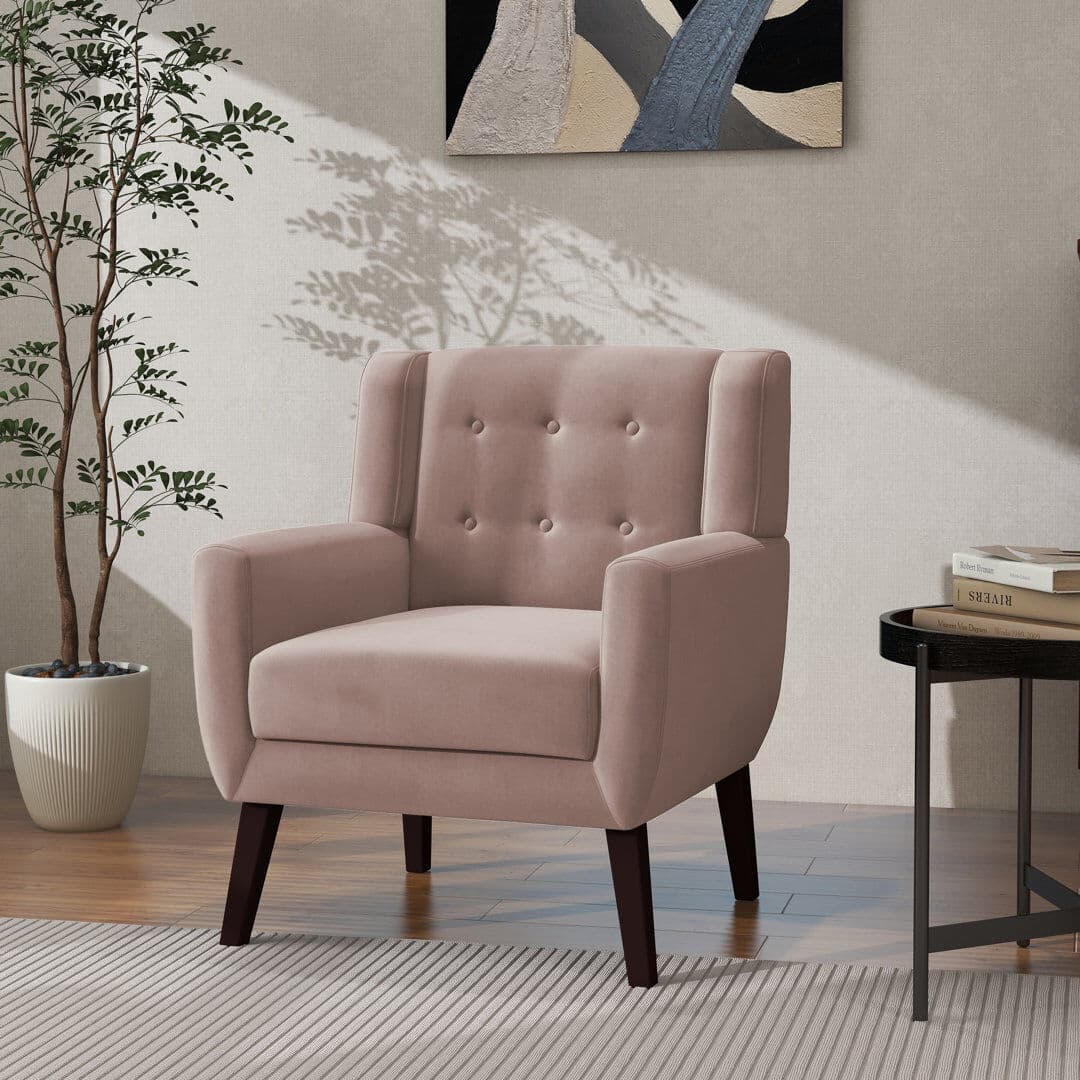 Pia Ricco Jaqueze 73.4 Cm Wide Tufted Armchair Skin Pink Velvet 90cm H X 73cm W X 75cm D